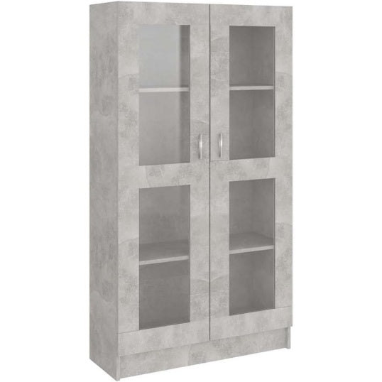 Vitrine de rangement gris b¨¦ton avec compartiment et ¨¦tag¨¨res pour salon ou chambre