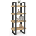 Etagere 4 niveaux avec structure bois et metal, meuble de rangement noir et effet bois