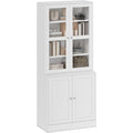 Biblioth¨¨que vitrine 6 niveaux avec 4 portes dont 2 vitr¨¦es et ¨¦tag¨¨res r¨¦glables, meuble de rangement moderne blanc