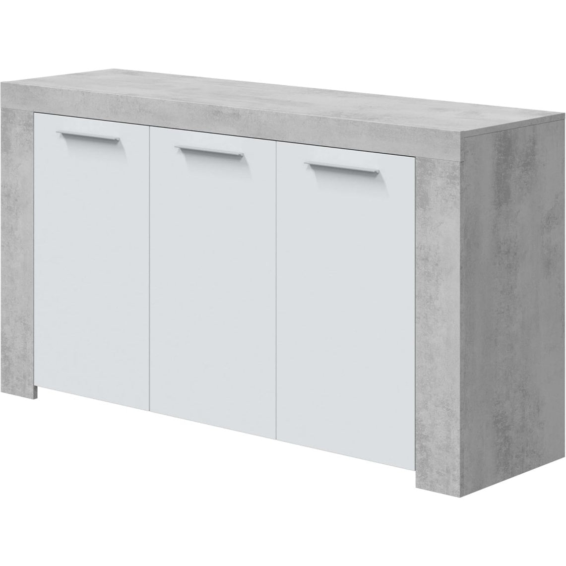 Enfilade moderne blanc Artik et gris ciment pour salle ¨¤ manger, 144 cm