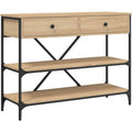 Console moderne avec tiroirs et ¨¦tag¨¨res ouvertes, meuble d'entr¨¦e finition ch¨ºne Sonoma