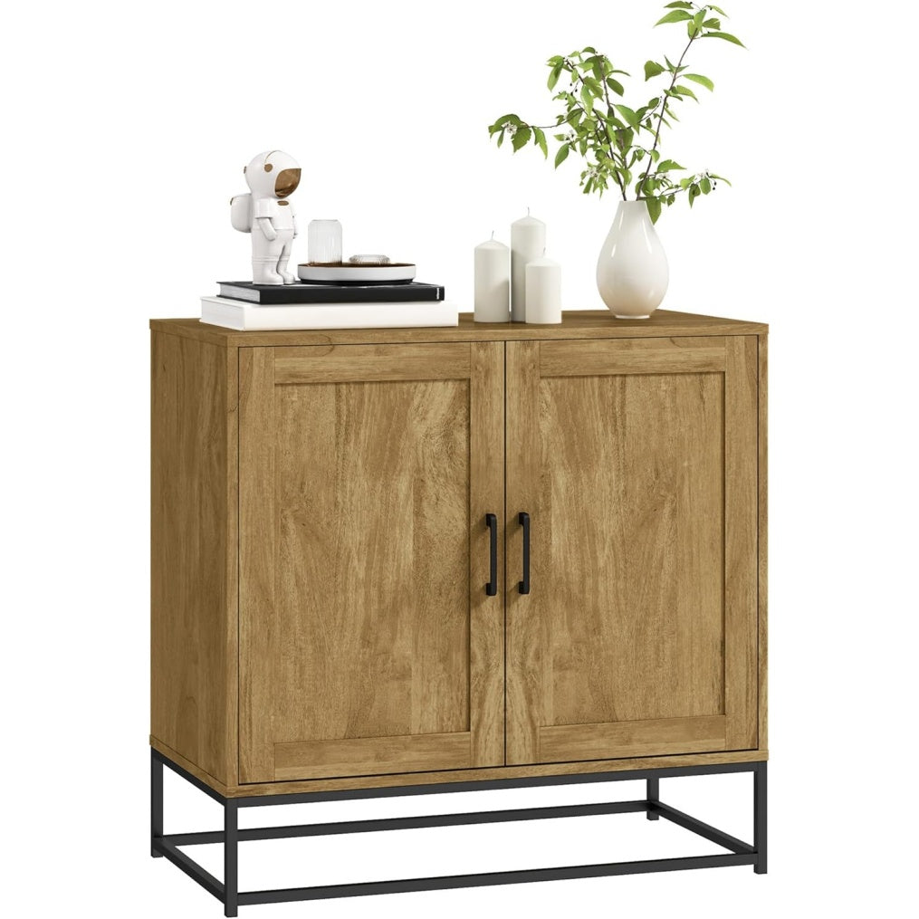 Buffet minimaliste finition bois naturel avec deux portes et espace int¨¦rieur modulable