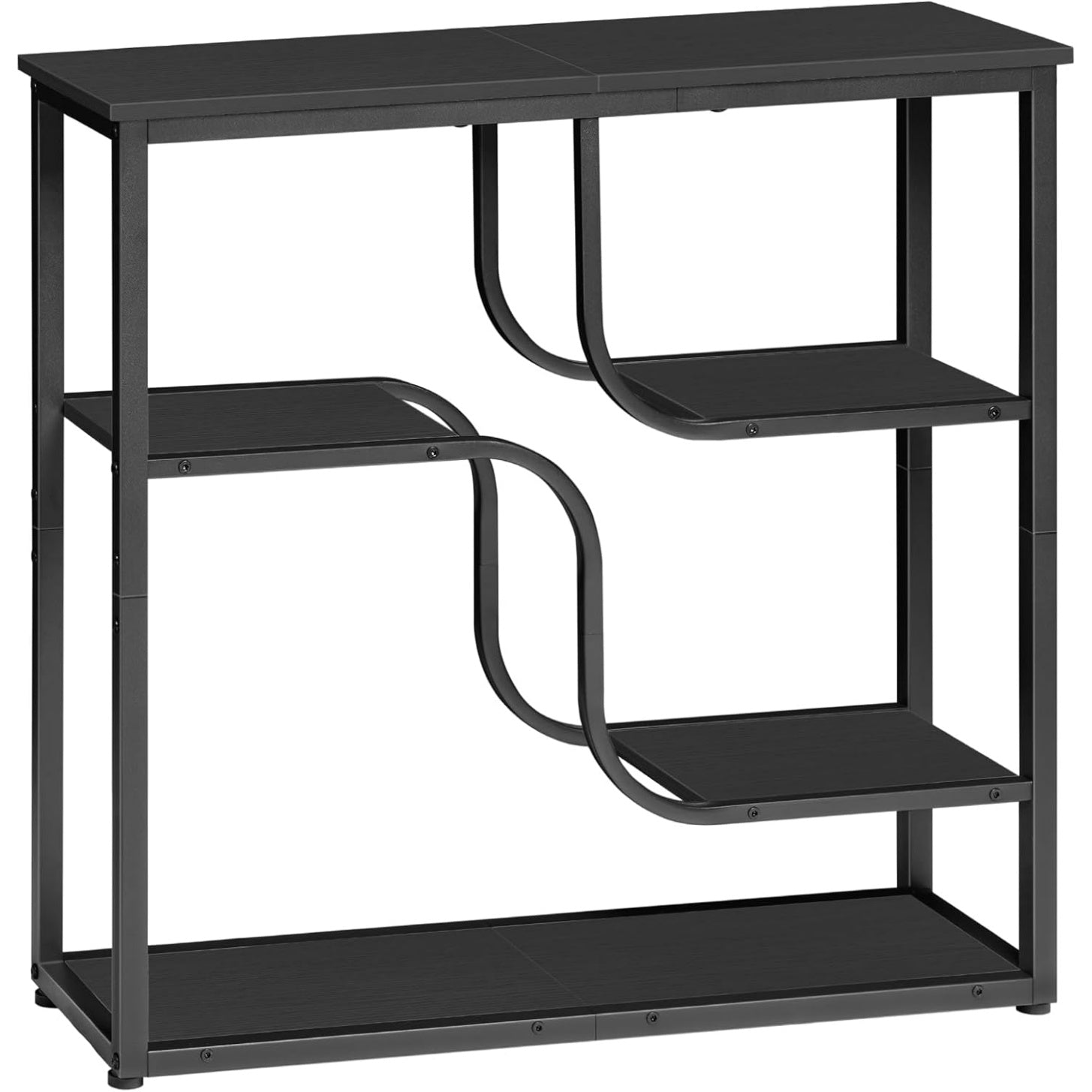 Console ¨¦troite industrielle ¨¤ 5 niveaux, table d'entr¨¦e avec structure en m¨¦tal et ¨¦tag¨¨res effet bois, noir