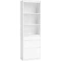 Bibliotheque haute 180 cm avec 3 tiroirs et etageres reglables, meuble de rangement blanc neige