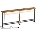 Console 200 cm avec multiprise int¨¦gr¨¦e, table ¨¦troite pour canap¨¦ ou entr¨¦e, ports USB et USB-C, marron rustique