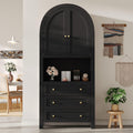 Colonne de rangement haute avec trois tiroirs, deux portes et plateau sup¨¦rieur incurv¨¦, coloris noir