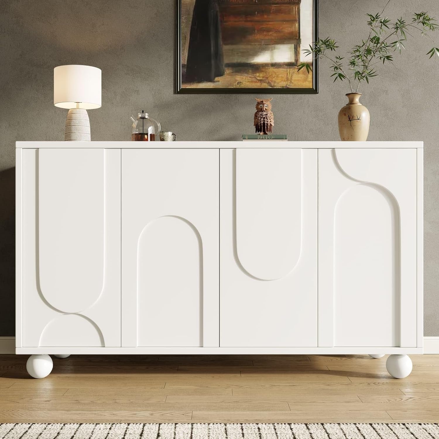 Buffet polyvalent avec 4 portes et etageres reglables, meuble de salle a manger 120 x 35 x 71 cm