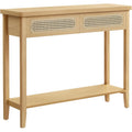 Console d'entr¨¦e avec 2 tiroirs, ¨¦tag¨¨re ouverte et coins arrondis, table d'appoint style boh¨¨me pour salon ou couloir, beige ch¨ºne