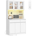 Buffet de cuisine avec plan de travail, prises electriques LED, 2 tiroirs et etageres reglables, meuble de rangement 40 x 100 x 180 cm, blanc