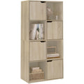 Bibliotheque avec 8 cubes et 4 portes, meuble de rangement en bois dingenierie, chene clair