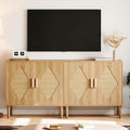 Buffet boh¨¨me en rotin avec portes doubles, ¨¦tag¨¨res r¨¦glables et rangement ind¨¦pendant