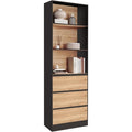 Bibliotheque 3 niveaux avec 3 tiroirs, meuble de rangement noir et effet bois, hauteur 190 cm
